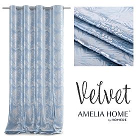 Rideau SILVERLEAVES couleur bleu clair style glamour œillets argentés velours 140x245 AmeliaH