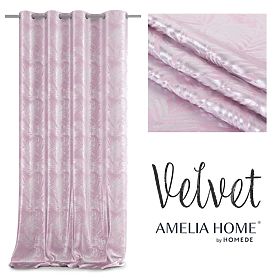 Rideau SILVERLEAVES couleur rose poudré style imprimé glamour œillets argentés velours 140x245 Ameli