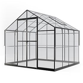 Serre de jardin ProGlass Classic Compact 7,7 m² avec base, verre trempé 4 mm, aluminium