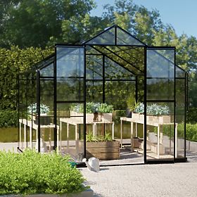 Serre de jardin ProGlass Classic Compact 7,7 m² avec base, verre trempé 4 mm, aluminium