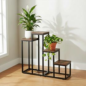 Support pour plantes noir Pallen chêne vieilli