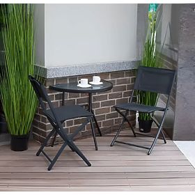 Table basse en verre demi-circulaire pour balcon, terrasse, patio noir