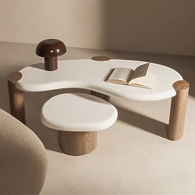 Table basse Floe 125 cm, blanc/noyer