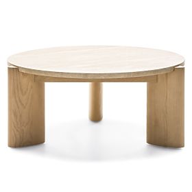 Table basse Medley 90 cm, ronde, travertin/frêne