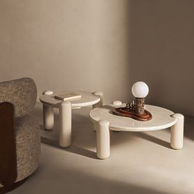 Table basse Noemi 86 cm, beige clair/marbre, brillant