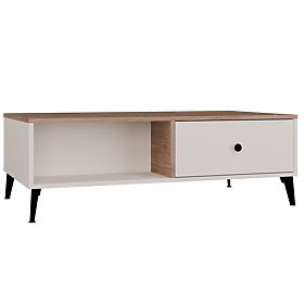 Table basse POINT 2S 110 Beige Cachemire Chêne Castello 2 Tiroirs pour Salon