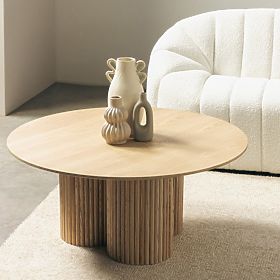 Table basse ronde Vesby 100 cm, chêne naturel, frêne, lames, lectus