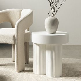 Table basse Salerno 45 cm, ronde, blanche, avec rainures, lectus