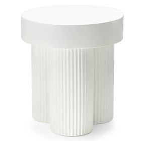 Table basse Salerno 45 cm, ronde, blanche, avec rainures, lectus