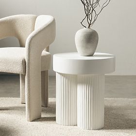 Table basse Salerno 45 cm, ronde, blanche, avec rainures, lectus