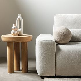 Table d'appoint Limali 50 cm, rond, bois de manguier, formes arrondies, lectus