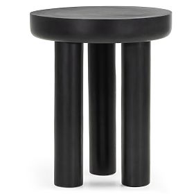 Table d'appoint Limali 50 cm, rond, noir, bois de manguier, formes arrondies, lectus