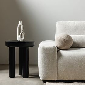 Table d'appoint Limali 50 cm, rond, noir, bois de manguier, formes arrondies, lectus