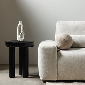 Table d'appoint Limali 50 cm, rond, noir, bois de manguier, formes arrondies, lectus