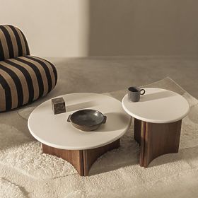 Table d'appoint Marlo II 50 cm, crème/blanc/noix, microciment