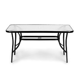 Table de jardin 160x90 cm en verre trempé grande surface pour terrasse jardin avec trou pour parasol, MultiGarden