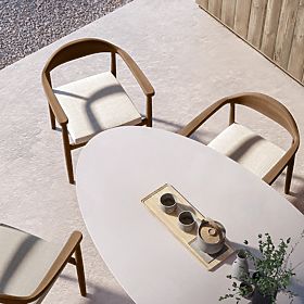 Table de jardin Biellora 200 cm, en ciment, ovale, beige clair, mat