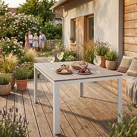 Table de jardin pour 6 personnes 156x78 cm polywood mobilier de terrasse beige blanc MultiGarden