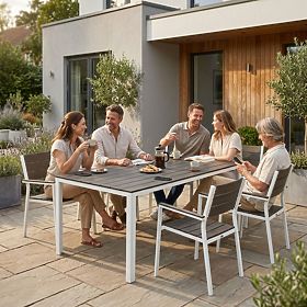 Table de jardin pour 6 personnes 156x78 cm polywood mobilier de terrasse gris blanc MultiGarden, MultiGarden