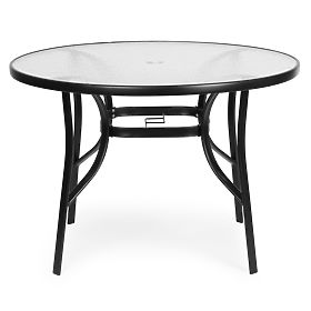 Table de jardin rond 105 cm pour terrasse, jardin, balcon, verre trempé, trou pour parasol MultiGard, MultiGarden