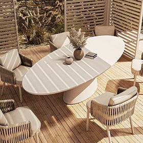Table de jardin Vibonis 280 cm, ovale, en ciment, beige clair