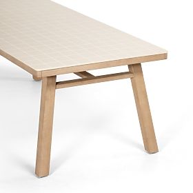 Table de jardin Wabi 200 cm avec plateau en pierre, bois d'acacia clair/beige clair, rectangulaire