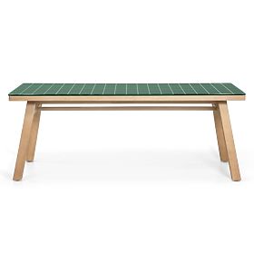 Table de jardin Wabi 200 cm avec plateau en pierre, bois d'acacia clair/vert, rectangulaire