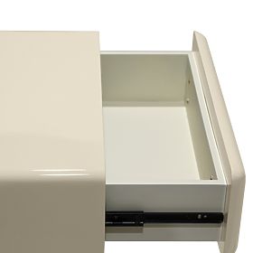 Table de nuit avec tiroir Blush, crème blanche, brillante, forme arquée