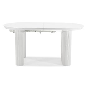 Table extensible Audrey 160-240 cm, ovale, blanc, avec rainures, formes arrondies