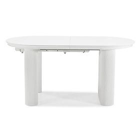 Table extensible Audrey 160-240 cm, ovale, blanc, avec rainures, formes arrondies, lectus