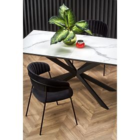 Table extensible DIESEL plateau - marbre blanc / gris foncé, pieds - noirs (2p=1ks), Halmar