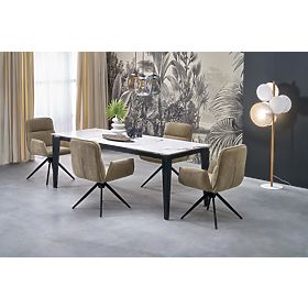 Table extensible FELIX, plateau - marbre blanc, pieds - noirs (2p=1 pièce), Halmar