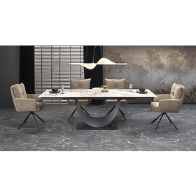 Table extensible FERNANDO, plateau - marbre blanc, pieds - noirs (3p=1ks)