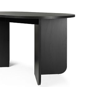 Table extensible Mou 140-200 cm, noir avec structure bois, plateau ovale