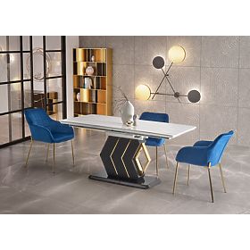 Table extensible VINCENZO plateau : marbre blanc, pied noir/doré (3p=1ks)