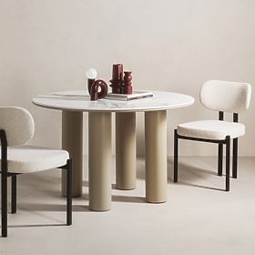 Table à manger Kairo 120 cm, rond, beige foncé, marbré, lectus