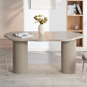 Table à manger Muse 160 cm, beige foncé, formes arrondies