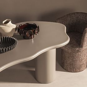 Table à manger Muse 160 cm, beige foncé, formes arrondies