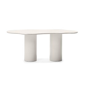 Table à manger Pinar 180 cm, gris-beige, formes arrondies