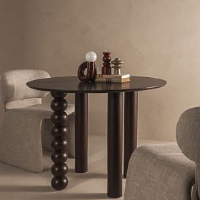 Table ronde Bolla 100 cm, placage de chêne, noyer, pied décoratif avec boules