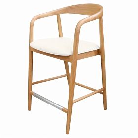 Tabouret de bar en bois Ludvika 2.0, arrondi, naturel/crème