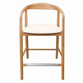 Tabouret de bar en bois Ludvika 2.0, arrondi, naturel/crème