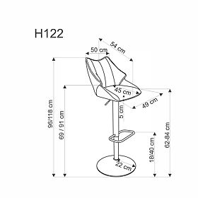 Chaise de bar H122, pieds noirs, assise gris cendré, Halmar