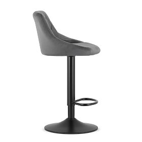 Tabouret de bar pivotant avec hauteur réglable et repose-pieds, velours gris, LEOBERT