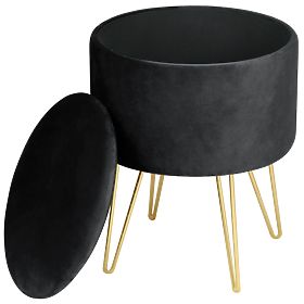 Tabouret en velours avec espace de rangement LILI Noir