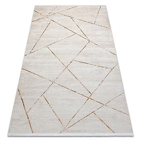 Tapis moderne DUKE 51557 crème / doré - Géométrique, structuré, très doux, franges, F.H.Kabis