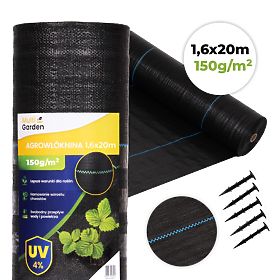 Toile anti-mauvaises herbes noire UV 150g 1,6x20m avec piquets MultiGarden, MultiGarden