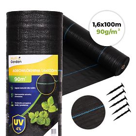 Toile de paillage noire UV 90g anti-mauvaises herbes 1,6x100m piquets MultiGarden, MultiGarden