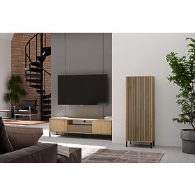 Vitrine KAMARO 1DD SLIM CHÊNE ARTISAN Panneau Frontal Lamellé